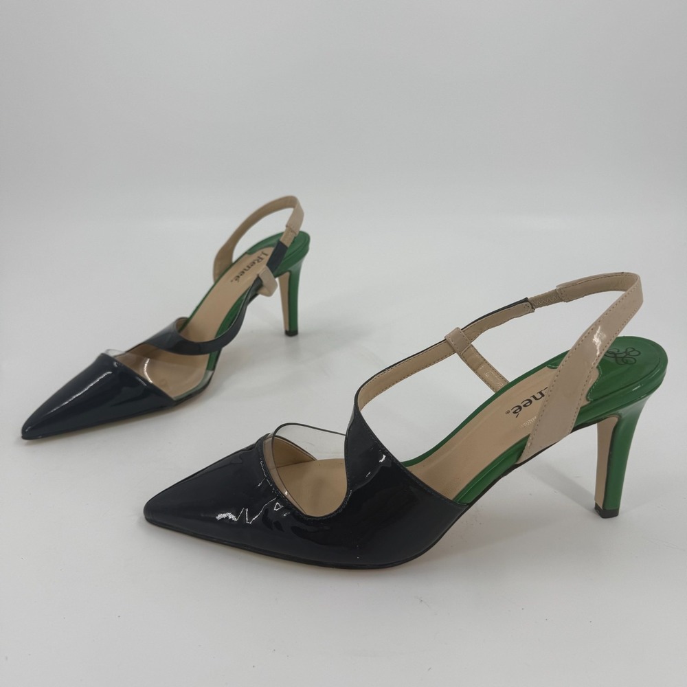 J.Renee Vitti Slingback Pumps Womens Size 8.5W NAVY Patent Leather Pointed Toe